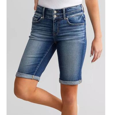 Pantalones cortos vaqueros de verano para mujer, cintura media, elásticos, ajustados, hasta la rodilla, ropa de mujer