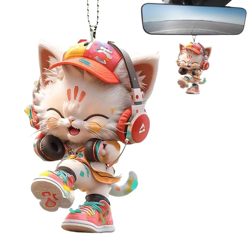 2D Acrylic Animal Charms - Acrylic Cat Car Pendant I Car Charm Kitten Wearing