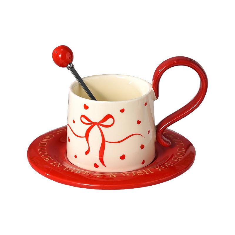 Red Coffee Cup High End and Luxurious High Quality Afternoon Tea Cup Saucer Set with Spoon Souvenir Wedding Gifts