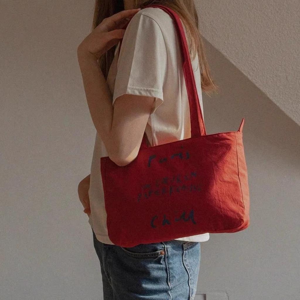 Lazy wind simple commuter handbag niche retro red letter canvas bag women's shoulder armpit bag
