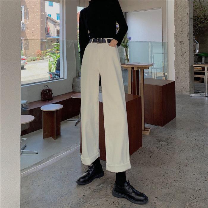 High-Waisted Retro Straight-Leg Jeans: Women's Petite Autumn/Winter Style, Slimming, Height-Enhancing, Versatile Wide-Leg Long Pants