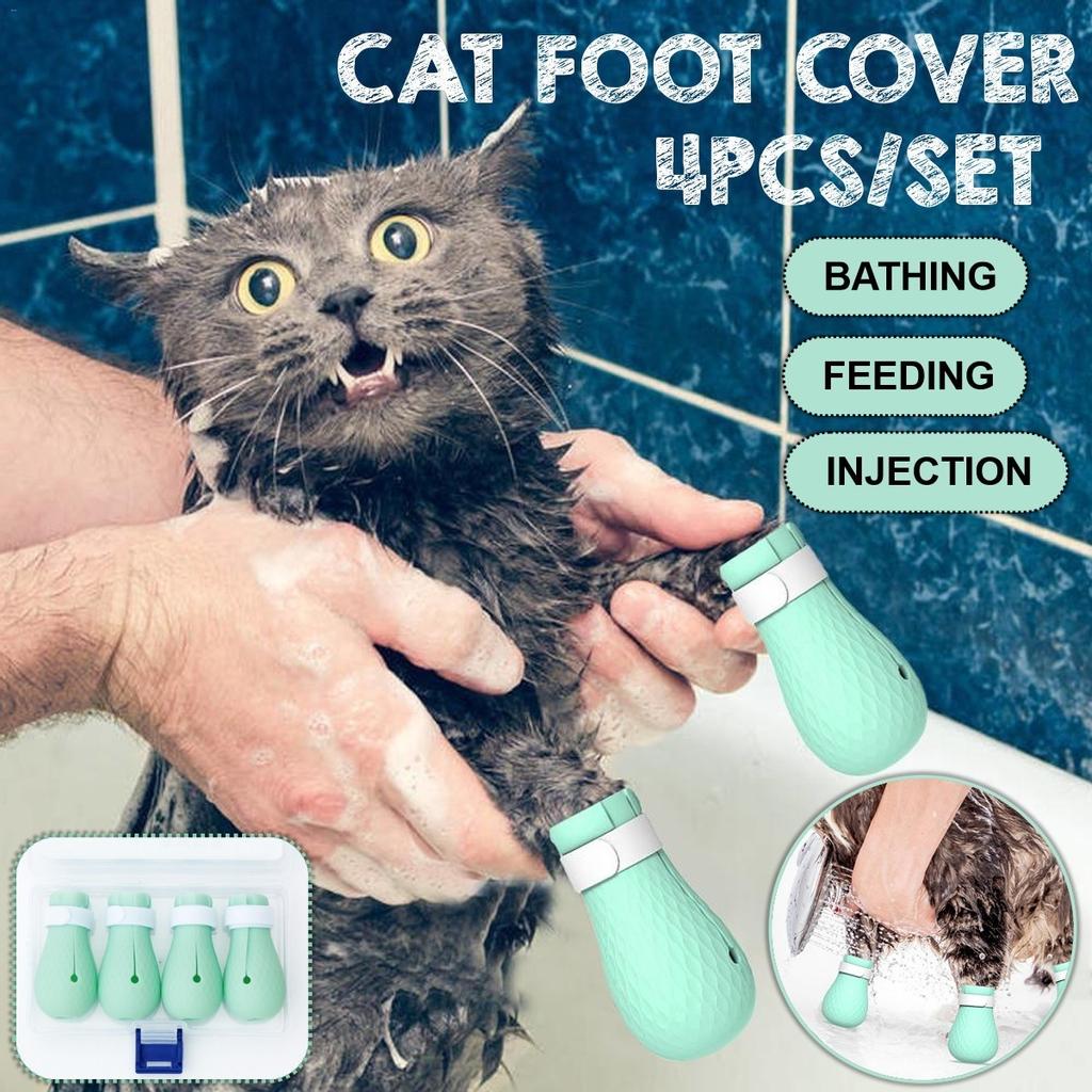 Buy 4 PCS AntiScratch Cat Foot Shoes Silicone Pet Grooming Scratching Restraint Booties Cat