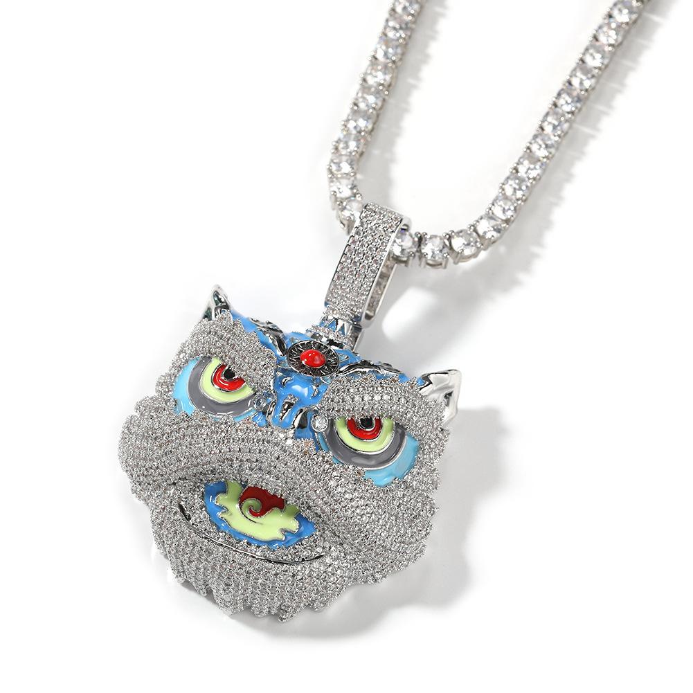 Guochao's New Retro Creative Lion Pendant Copper Inlaid Zircon Colored Lion Head Necklace Trend