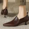 Französischer Stil Temperament Niedrige Absätze Damenschuhe Neu Leder Spitze Hohe Absätze Pumps Retro Klobig Büro Tägliche Schuhe