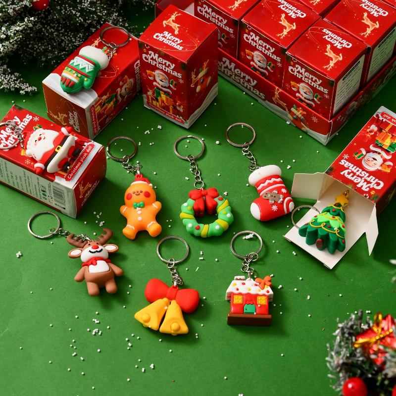 12Pcs Christmas Keychain Blind Box Cartoon Santa Claus Tree Snowman Keyring Backpack Pendant Surprise Box  Year Party Gift