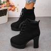 Block Heel Booties Women's  Fall/Winter Round Toe Lace-up Suede Skinny Platform Heels