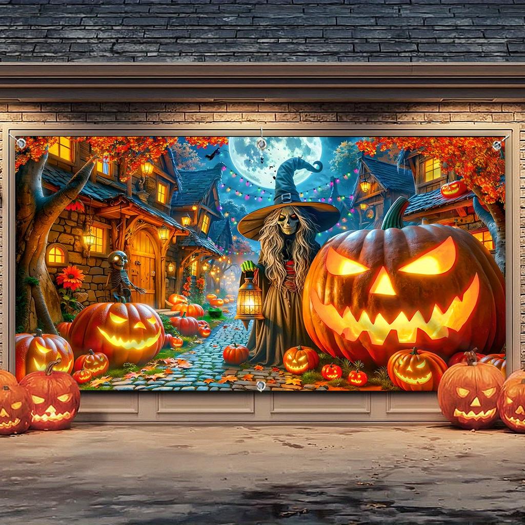 Eén Halloweentown Heks - Halloween Garagedeur Banner, Grote Stoffen Muurdecoratiezyc