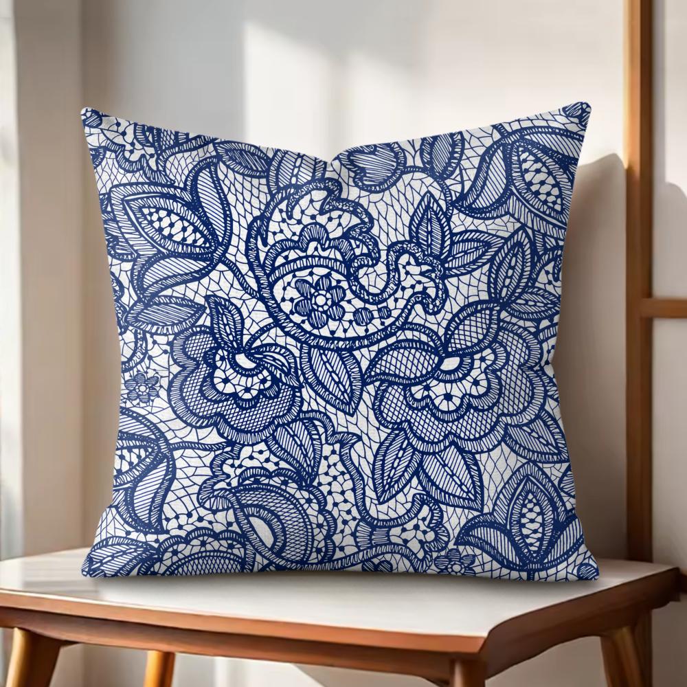 Lace Flower Cushion Cover Natural Linen Organic Fabric DoubleSided Printing Couch Pillow Covers Home Decor