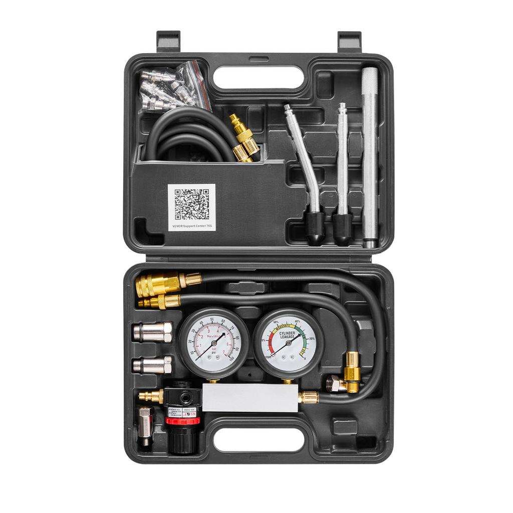 Engine Cylinder Compression Tester Kit, Pressure Gauge Range of 0-100 PSI, Automotive Leak Down Tester Kit with 4 Adapters, 2 Metal Tubes, Pressure
