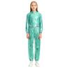 Kids Girls Hip-Hop Jazz Dance Costume Complete Set: Metallic Zipper Jacket & Pants, Stand Collar Long Sleeve Stage Outfit