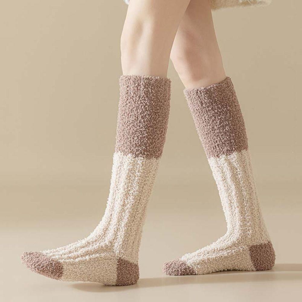 2Pairs Thicken Warm Coral Fleece Stockings Winter Long Tube Socks Cute Floor Plush Stockings  Winter