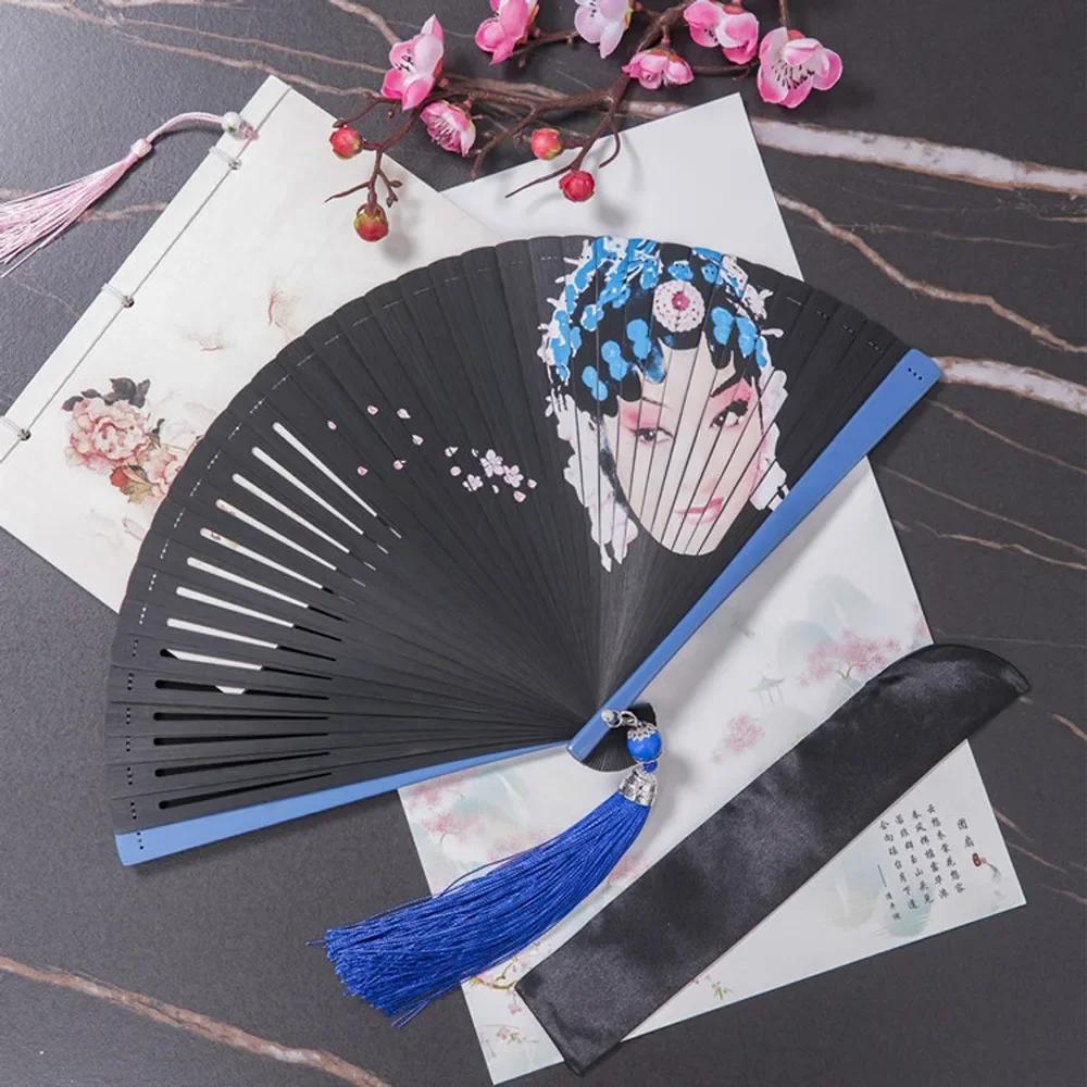 Chinese Style Japanese Classical Folding Fan Black Ancient Style Women's Folding Fan Portable Handmade Hand Fans Home Decoration