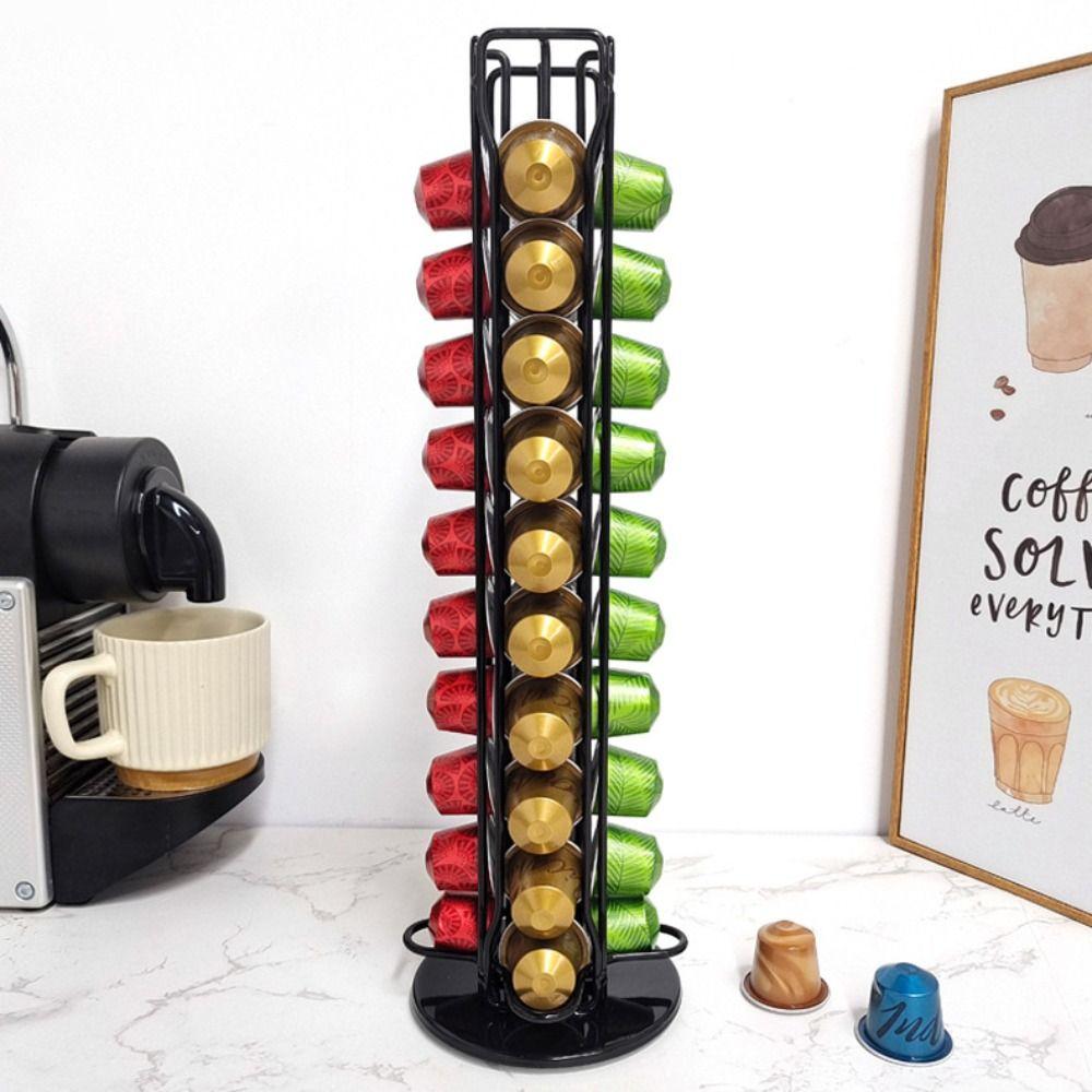 Large Capacity Coffee Pod Holder 360 Degree Rotatable Metal Coffee Pods Organizer Save Space 40pcs Coffee Capsule for Nespresso