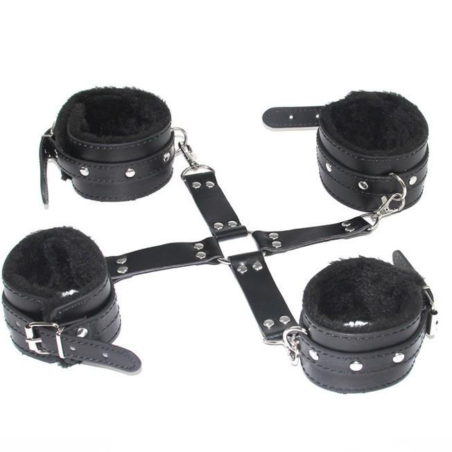 Adult Plush Handcuff & Foot Cuff Restraint Set with Cross Buckle