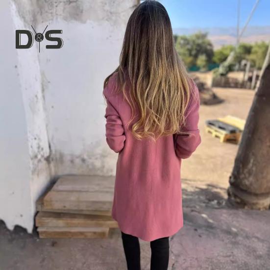 Damenjacke mit Umlegekragen, Taschen, einfarbig, offener Stich, locker, Thermo, langärmelig, Pendeln, Dating, Frühling, Herbst, Wintermantel