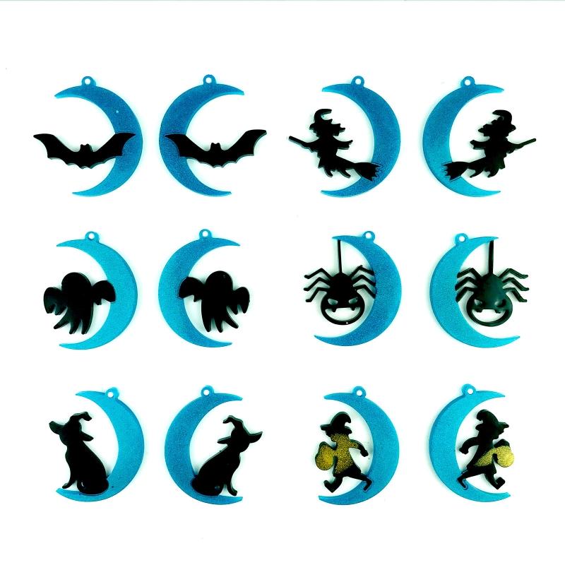 Moon Witch Bat Earring Silicone Mold Suitable for Epoxy Resin Diy Craft Backpack Pendant Ornament Jewelry Making