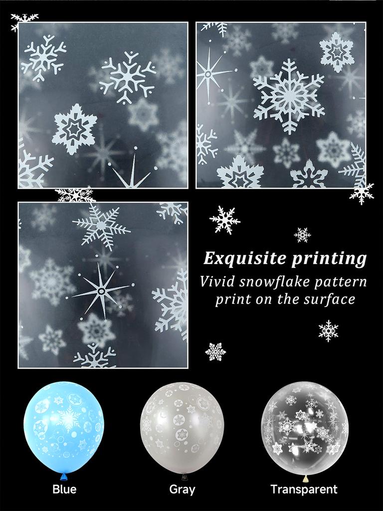 15pcs Blue Gray Transparent Snowflake Latex, Ice and Snow Winter Theme Christmas Birthday Wedding Baby Shower Decoration