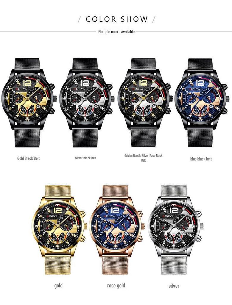 Fashion Trend Calendar Men's Quartz Watch with Luminous Dial, Stainless Steel & Mesh Straps