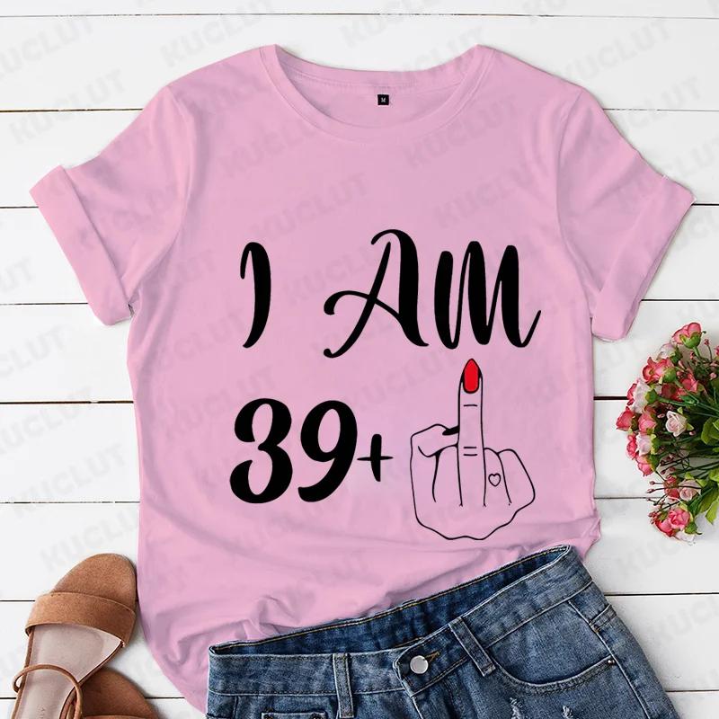 I Am 39/49 Plus Middle Finger Print Women T-shirts Short Sleeve Female Tshirts Middle Finger Graphic Grey Tee T Shirt Y2k Tops