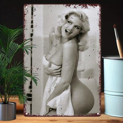 Vintage Metallskylt - Europeisk Bikini Modell Retro Väggkonst, 7,87x11,81 tum, Förborrad för Enkel Montering, Hemmakontor Rumsdekor