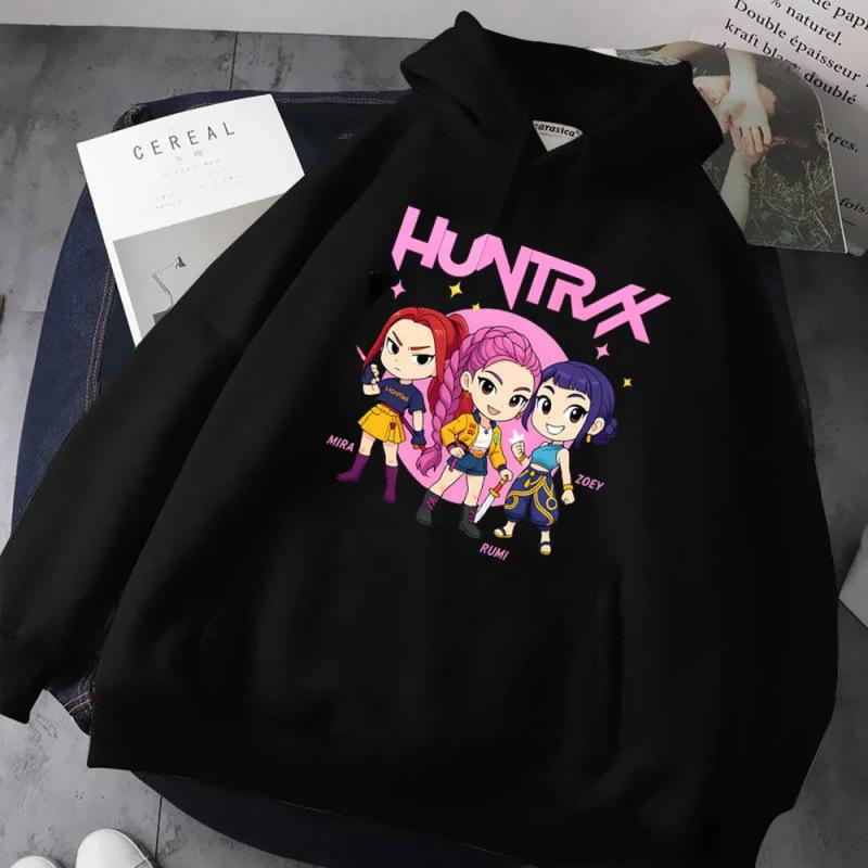 Autumn Winter Kpop Demon Hunters Printed Hoodies Fashionable Casual Warm Sports Long Sleeved Women's Hooded Sweatshirts