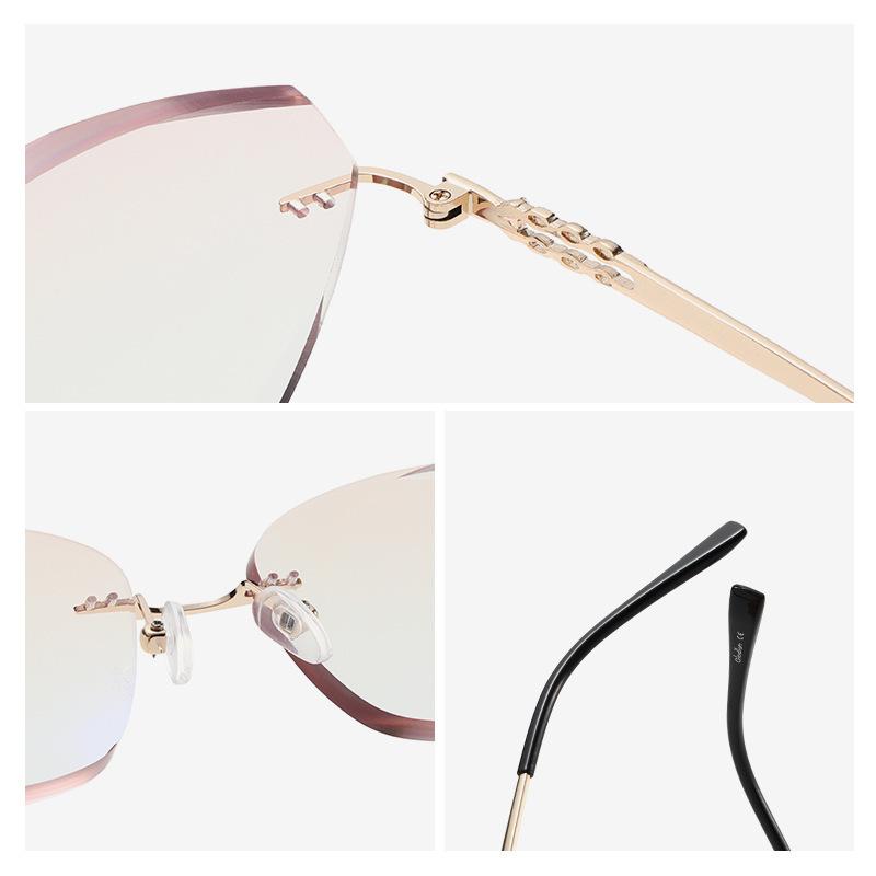 Gold Silk Diamond Trimmed Rimless Reading Glasses Women'S Gold Pure Desire Point Diamond High Definition Anti-Blue Reading Glasses