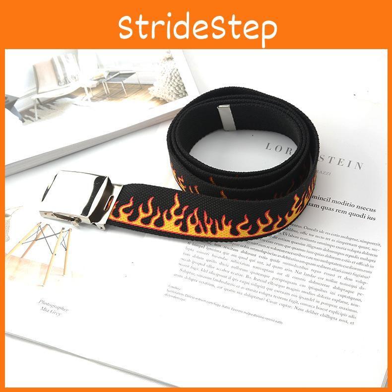 Pattern Flame Fashionable Metal Buckle Decoration Men Casual Woven Canvas Belt