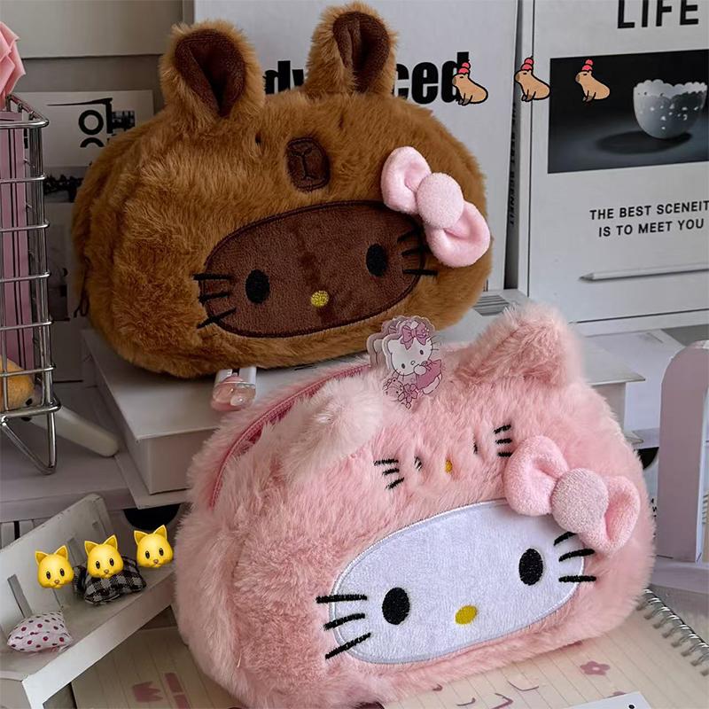 Kawaii Hello Kitty Astuccio Peluche Cartone Animato Borsa Trucco Grande Capacità Cancelleria Cosmetici Astuccio Portapenne Borsa Portaoggetti Regalo