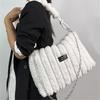 Borsa Tote Grande in Peluche da Donna con Tracolla/Manico Morbida Esterno in Peluche a Strisce Borsa Accogliente per, Viaggio, Uso Quotidiano