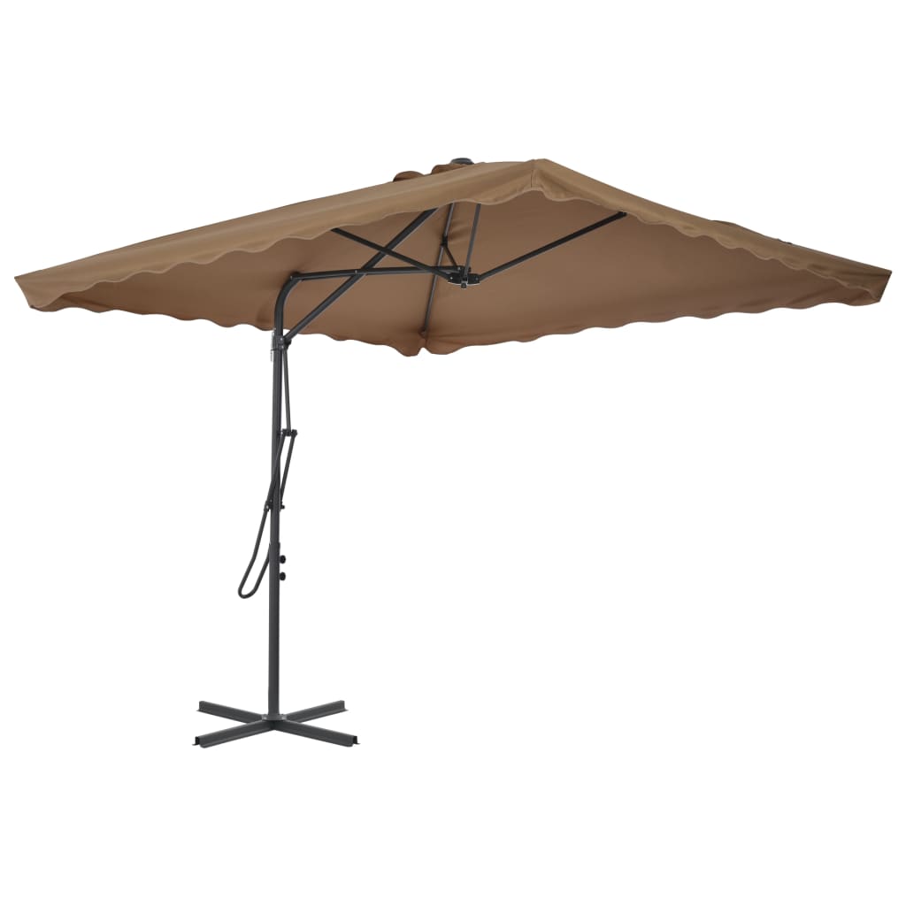 250 X 250 Cm Taupe Sun Umbrella with Steel Pole