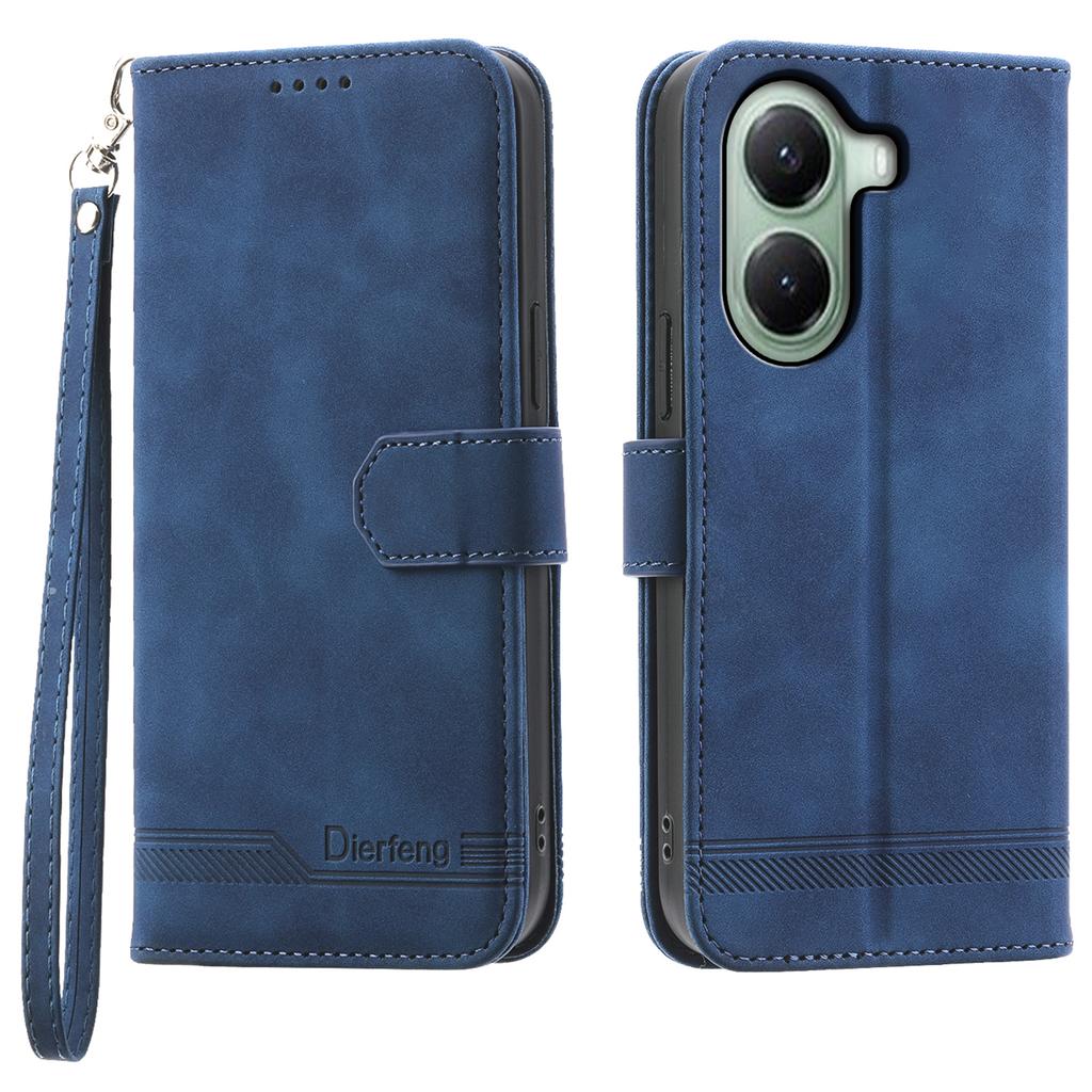 DIERFENG DF-03 For Xiaomi Poco X7 Pro 5G/Redmi Turbo 4 5G Leather Case Lines Imprint Wallet Phone Cover