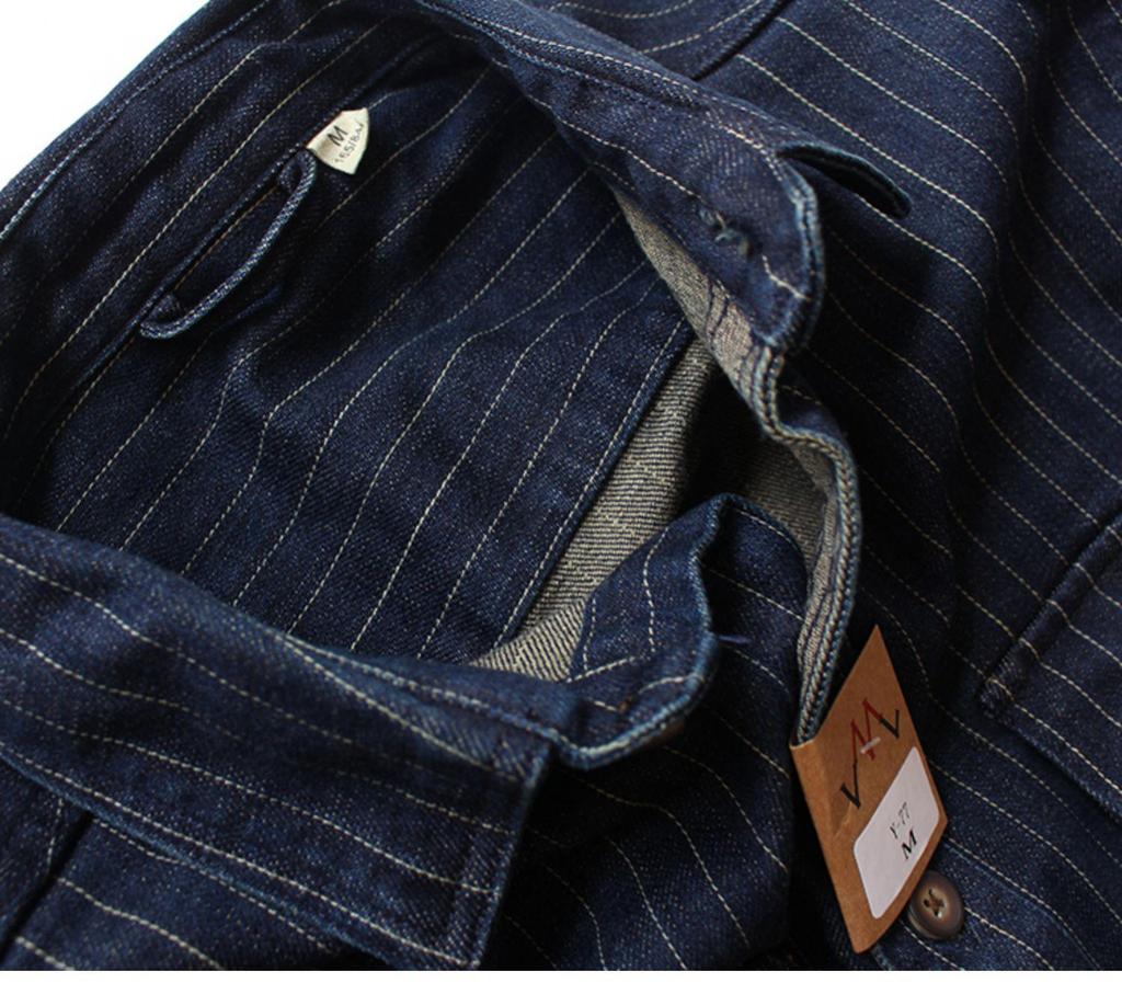 Men's Casual Retro Striped Denim Shirt Jacket - Long-Sleeved, Loose Fit for Spring and Autumn