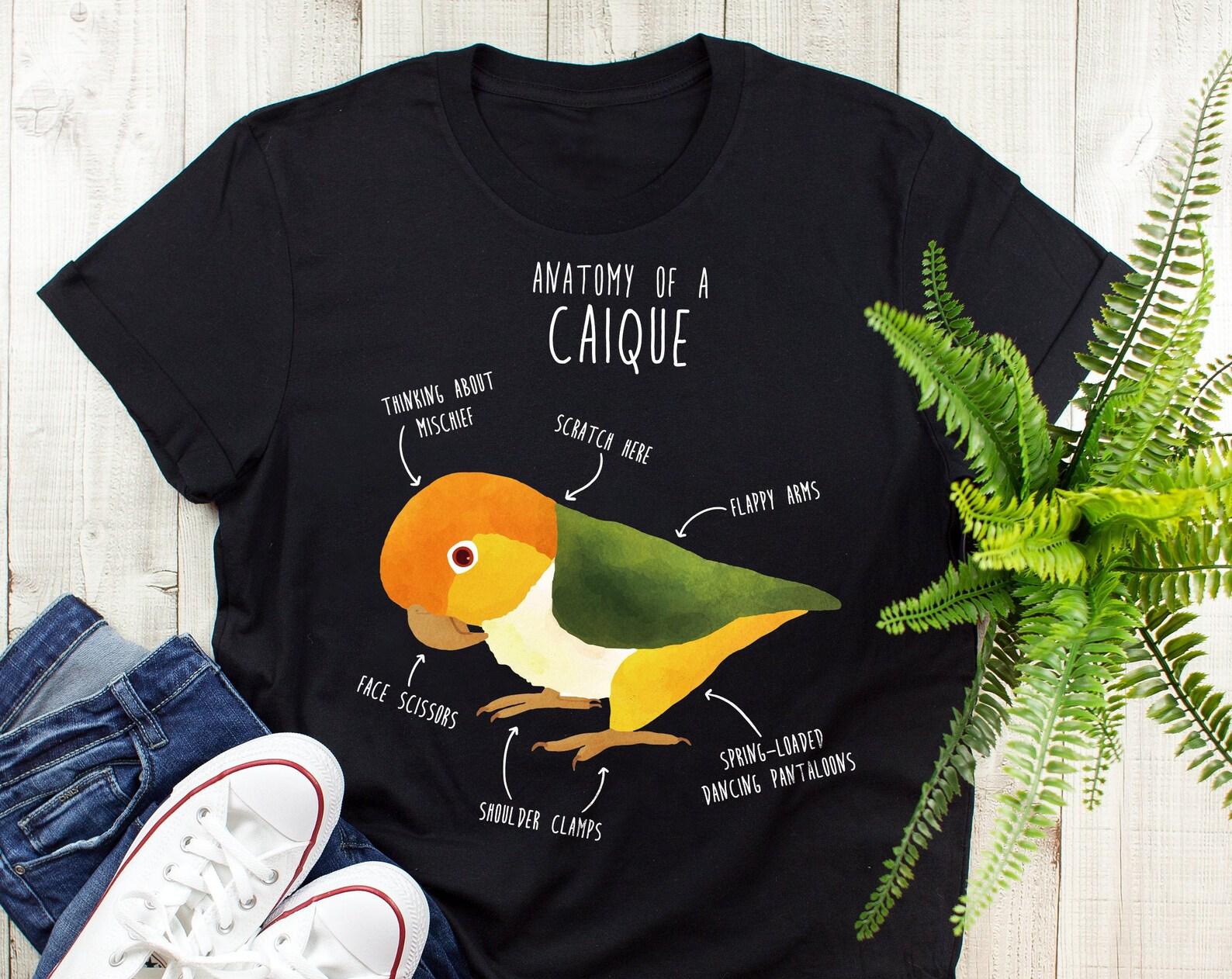Funny Caique Shirt, , Parrot Lover Gift, Cute Bird T-shirt, White-Bellied Caique Tshirt, Pet Graphic Tee, Tops, Clothing, Anatomy 160