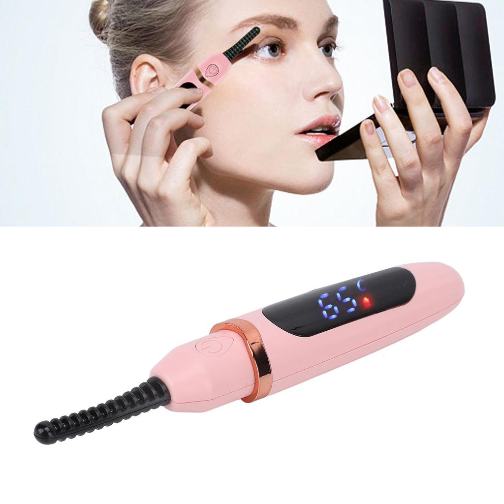 Heated Eyelash Curler Long Lasting Curl Tool USB Rechargeable 3 Temperature Adjustable LED Digital Display for Women