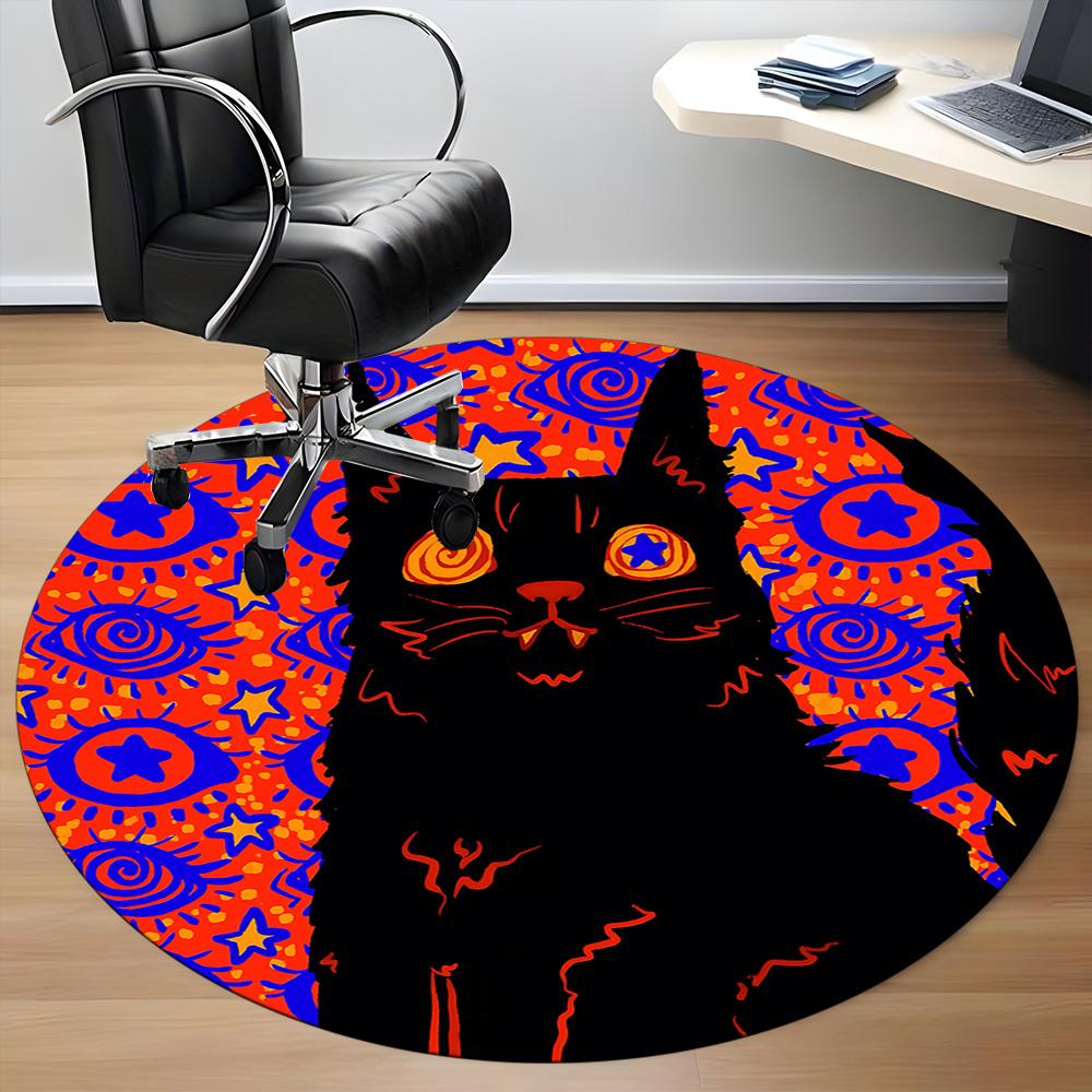 1pc Psychedelic Cat Office Round Area Rug, Indoor Mat Suitable ForOffice, Under Office Chairs Bedroom Living Room Home Decor, Room Deco u04