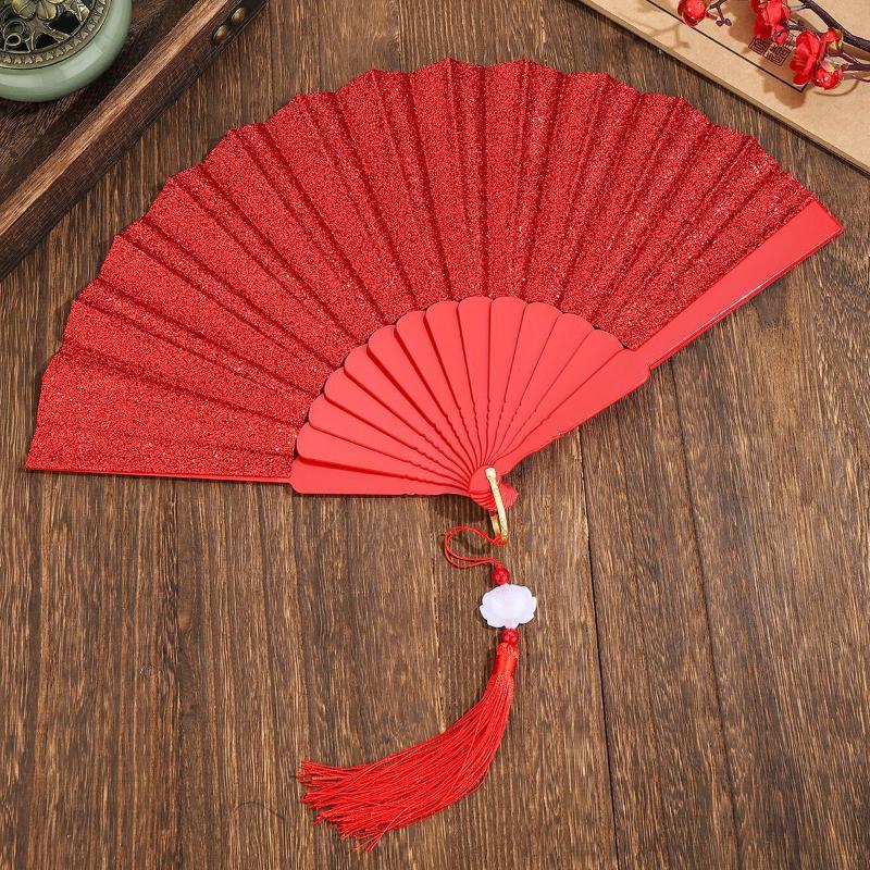 Vintage Folding Fan Chinese Style Dance Performance Hand Fans Gold Powder Plastic Fan Art Craft Gift Home Decor