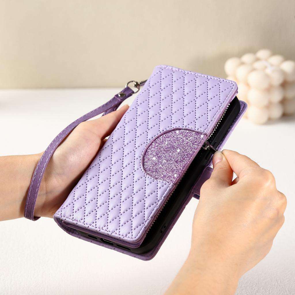 Checkered Glitter Crossbody Leather Zipper Wallet Cards Solt Case for Google Pixel 9 Pro 8A 8 7A 7 6A 6 Lanyard Flip Book Cover