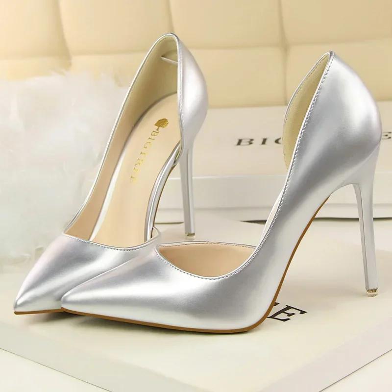 Women Patent Leather High Thin Heel Shoes Office Shallow Mouth Single Shoes Nightclub Party Wedding Banquet Gathering Lady Pumps