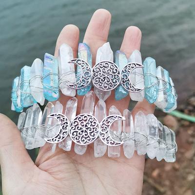 Fascia per capelli con corona di tiara di cristallo grezzo, copricapo da strega della dea della luna in quarzo naturale per feste di cosplay Wiccan