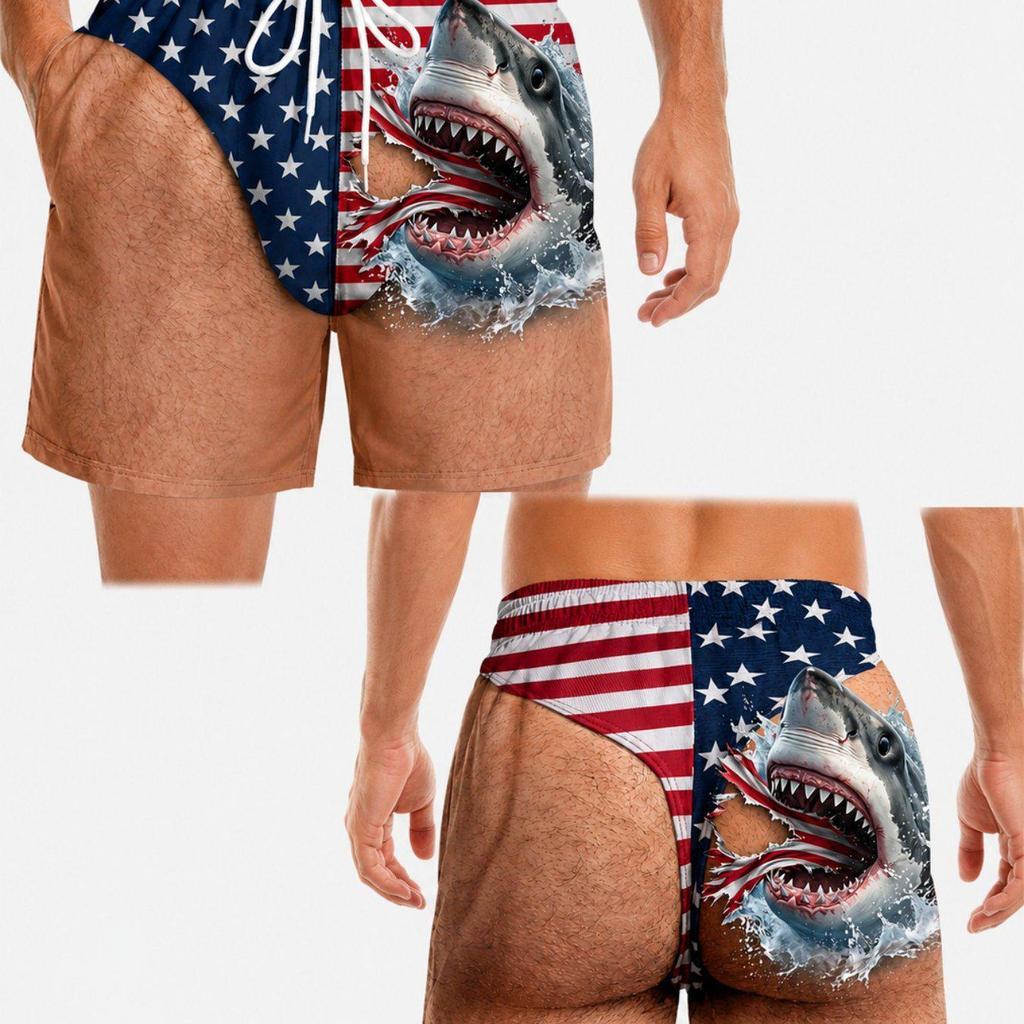 Men's American Flag Quick-Dry Summer & Fall Beach Swim Trunks - Casual Plus Size Shorts