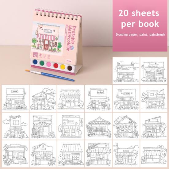 Kreatywny Zestaw do Malowania Arkusze Akwarelowe z 6 Polami Kolorów Ergonomiczny Pędzel Mini Akwarelowy Zeszyt Ćwiczeń Zestaw Podróżny dla Dorosłych Prezent