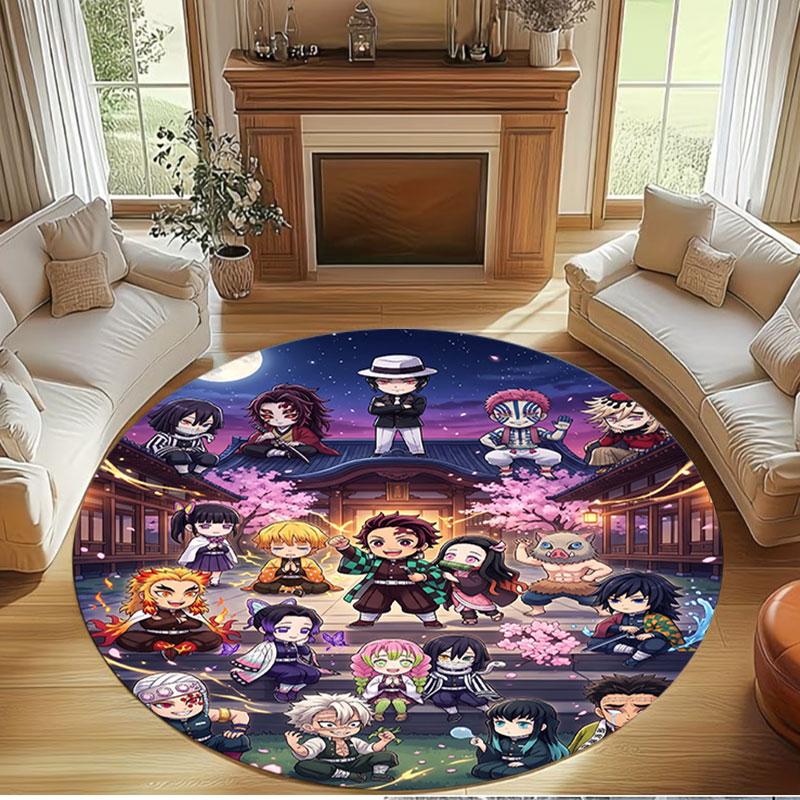 Demon Slayer Print Round Rug, Washable Floor Carpet, For Entryway Dorm Laundry Room Office Study, Home Decor Birthday Christmas Gift