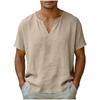 Men’s Short Sleeve V Neck Casual Loose Fit Linen T Shirt Lightweight Breathable Summer Basic Top for Daily Wear