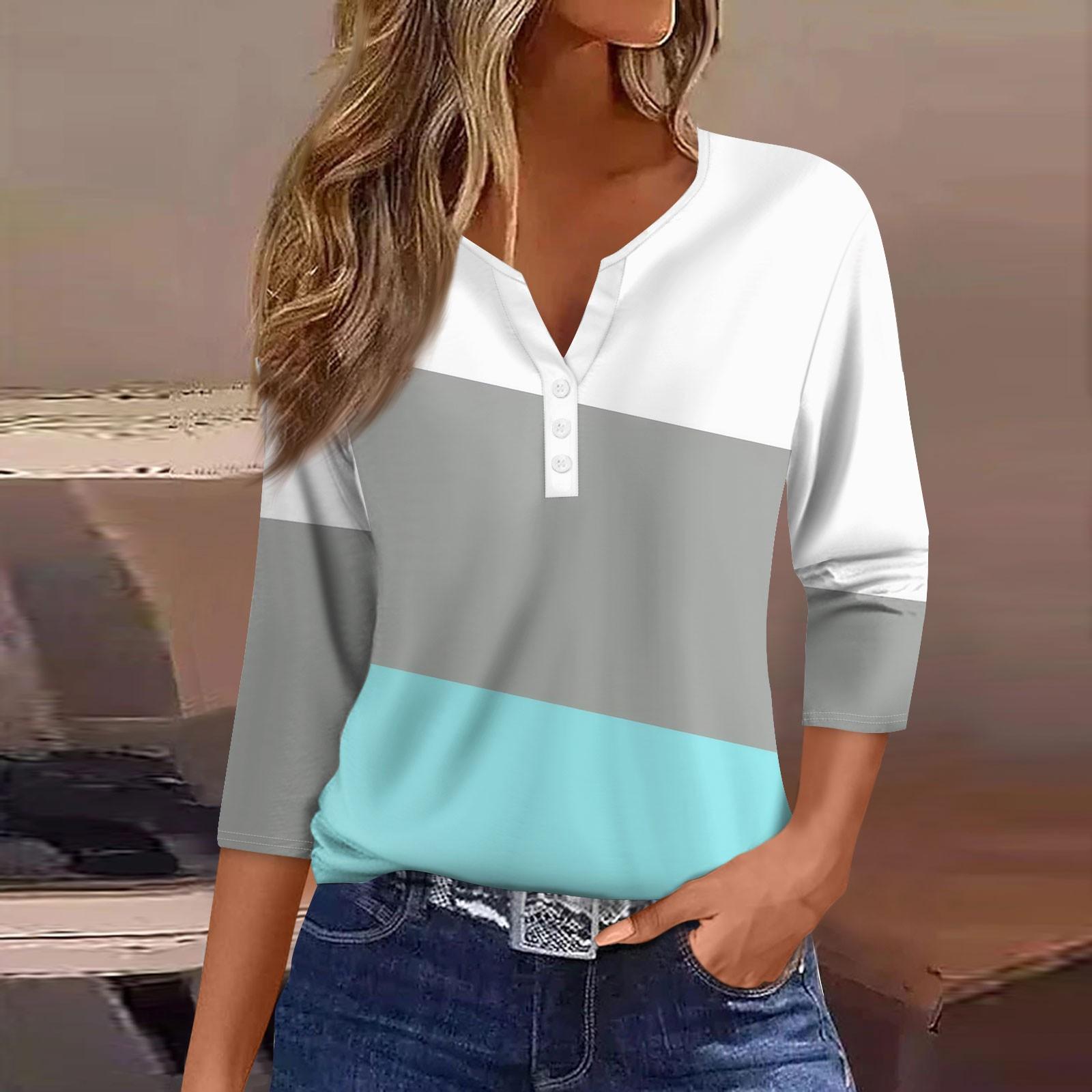 

Жен. Футболка Футболка С принтом Пуговицы Рукав 3/4 Повседневные Выходные Мода Классический V-образный вырез Обычный Топ L белый