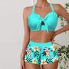 Women's Swimwear Bikini 2 Piece Swimsuit Backless Halter Beach Wear Yellow Mast Flower Print Bathing Suits Hanging Neck Swimsuit