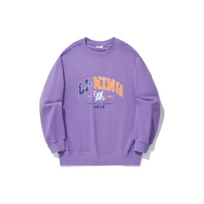 Li Ning Reignite Series Logo-Print Rundhals-Sweatshirt mit überschnittenen Schultern Unisex-Sweatshirt Glockenblumen-Lila AWDU343-5
