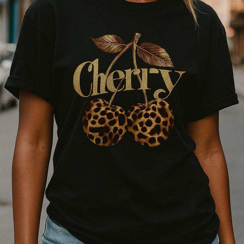 Leopard print cherry gold printed Unisex s T-shirt XXXL