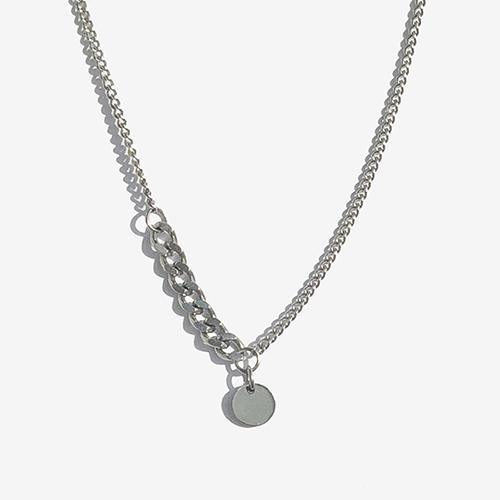 Rush Off Surgical Steel Two Flow Chain Necklace - Circle Pendant