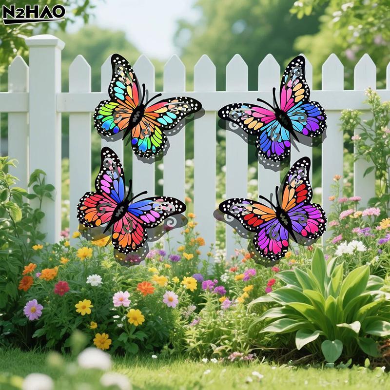 4Pcs Metal Butterfly Garden Art Wall Decor Outdoor Weatherproof Hanging for Fence Patio Balcony