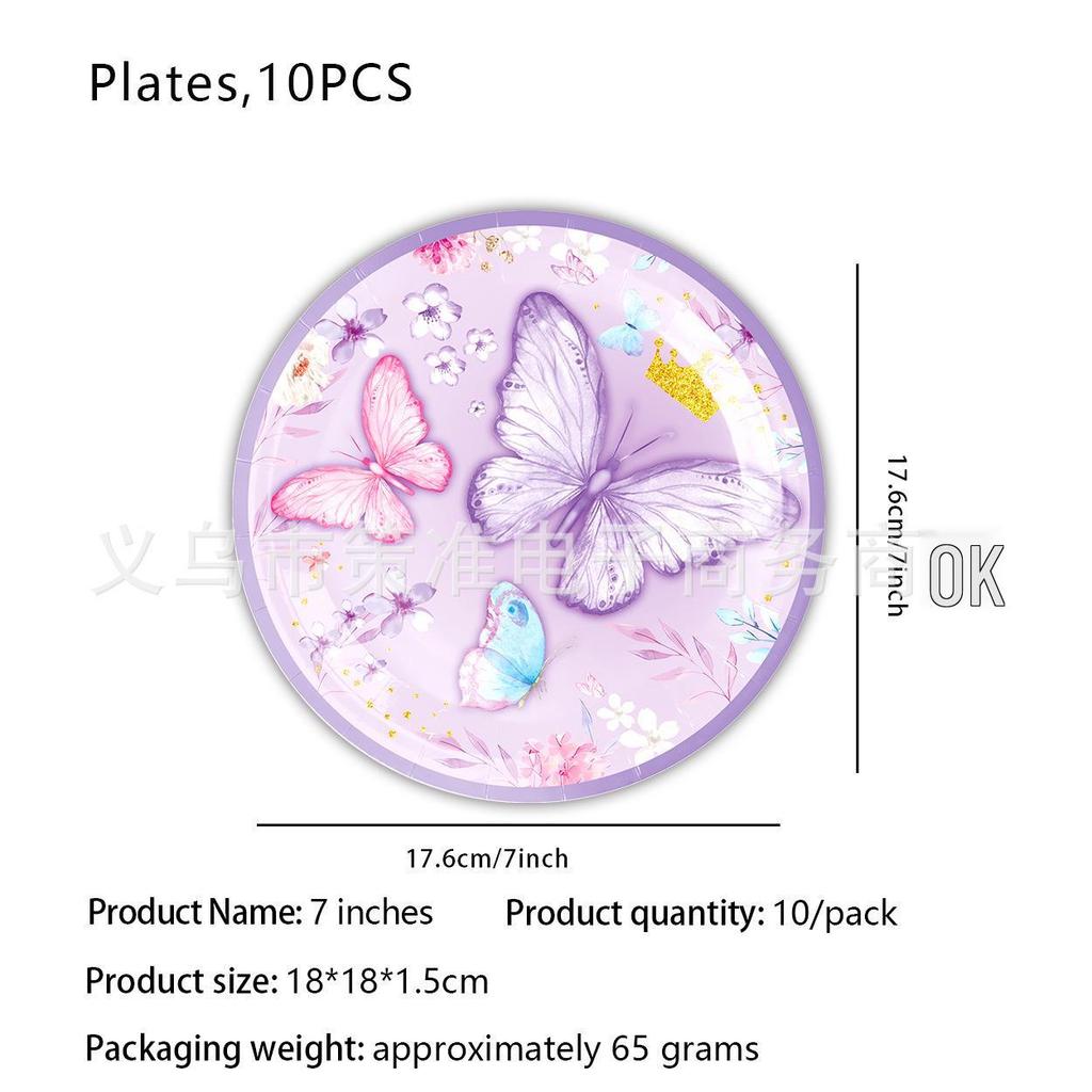 Purple Butterfly Themed Party Tableware Set: Includes Tablecloth, Plates, Cups, Napkins, and Decorations. Perfect for Birthday Celebrations.